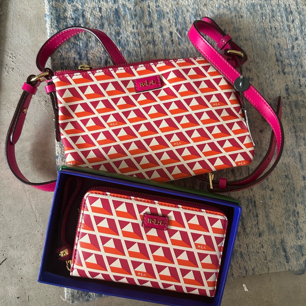 Ralph Lauren Red and Pink Patterned Crossbody Bag